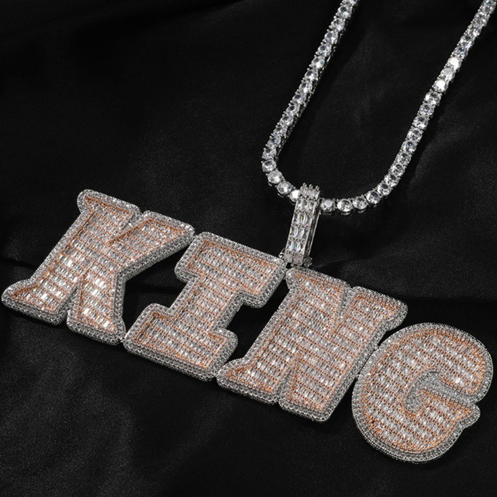 Hip Hop DIY Custom Name A-Z Letters Pendant Necklace 5A T Zircon Inclined Ladder Jewelry