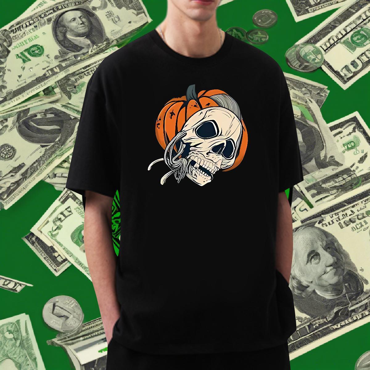 Cool T-Shirts 230g 100% Cotton halloween High Street Hip Hop Black White Breathable Short Sleeve Men Tops Tees DIY Tshirts