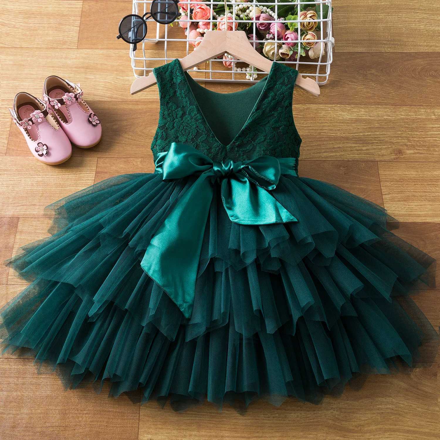 Flower Girl White Princess Wedding Dress No Back Lace Baby Birthday Baptist Party Tutu Preschool Girl Summer Dress W240823