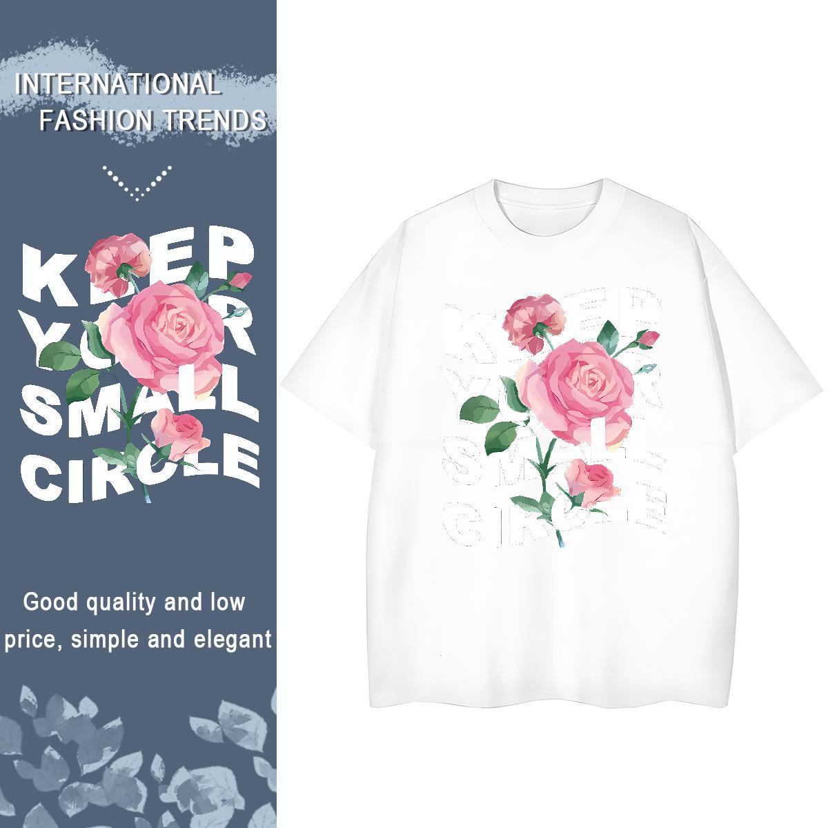 Loose Woman Tshirt 230g Pure Cotton letter Street T Shirt For Woman Breathable Short Sleeve White Plus Size Tops Tees
