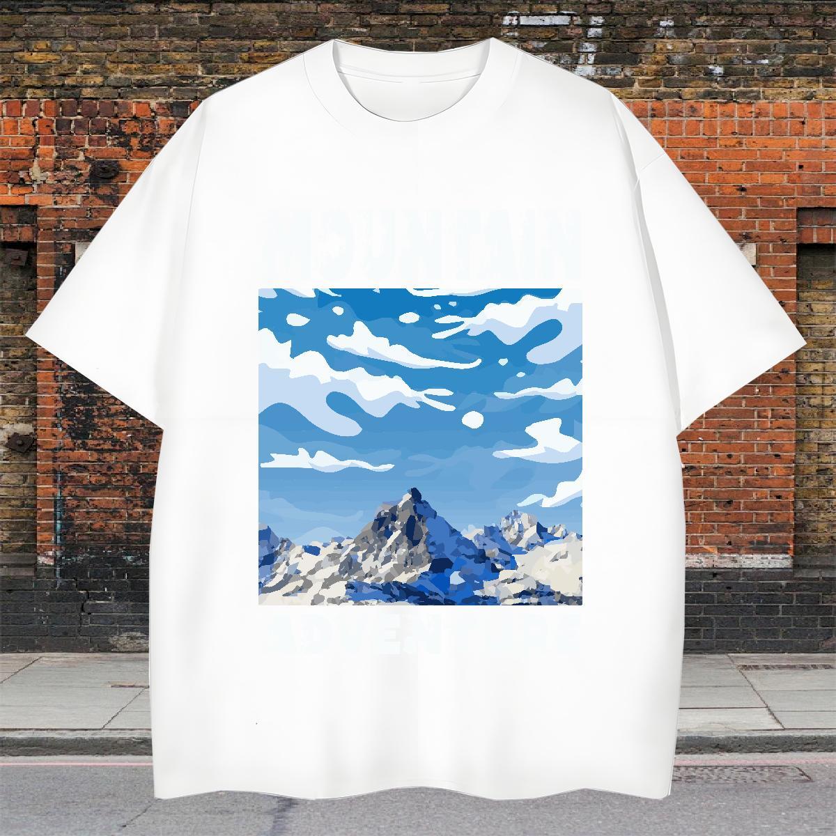 Cool T Shirt For Man 230g 100% Cotton mountains Street wear Hip Hop Plus Size Cartoon Breathable Short Sleeve Men Clothes T-Shirt DIY Customized Tshir