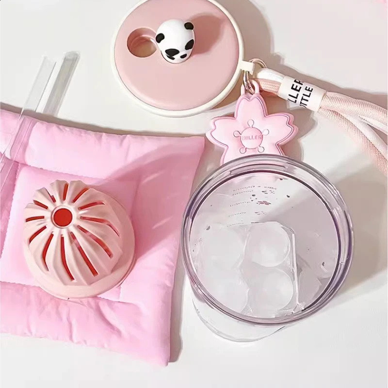 650ml Kawaii Sakura And Panda Water Bottle With Filter Cute Tritan Sport Ice Coffee Tea Juice Cups Gym Bottle For Girl Women 240822