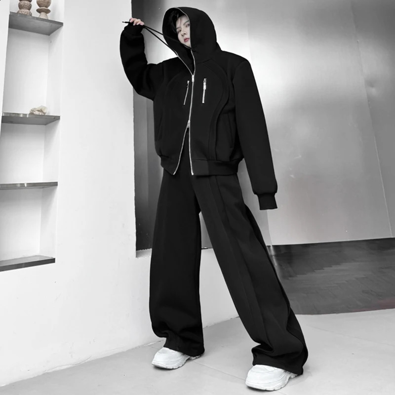 LUZHEN Autumn Plain Fashion Hooded Long Sleeve Sweatshirt Two Piece Sets Stylish Streetwear Sport Men Straight Pants LZ4711 240822