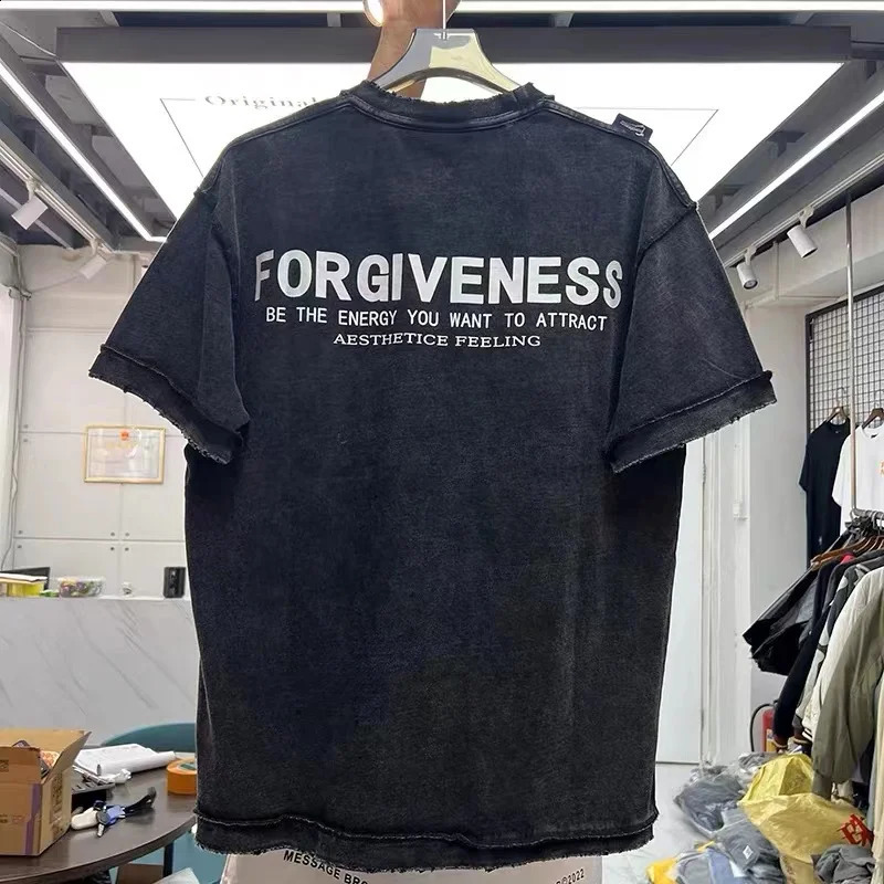 Heavy washes the base letter printing shirt Tshirt 240822