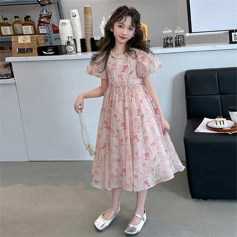 Girls Summer dress 2024 New 5-12 years old 15 years old big children sweet temperament foreign flower princess dress W240823