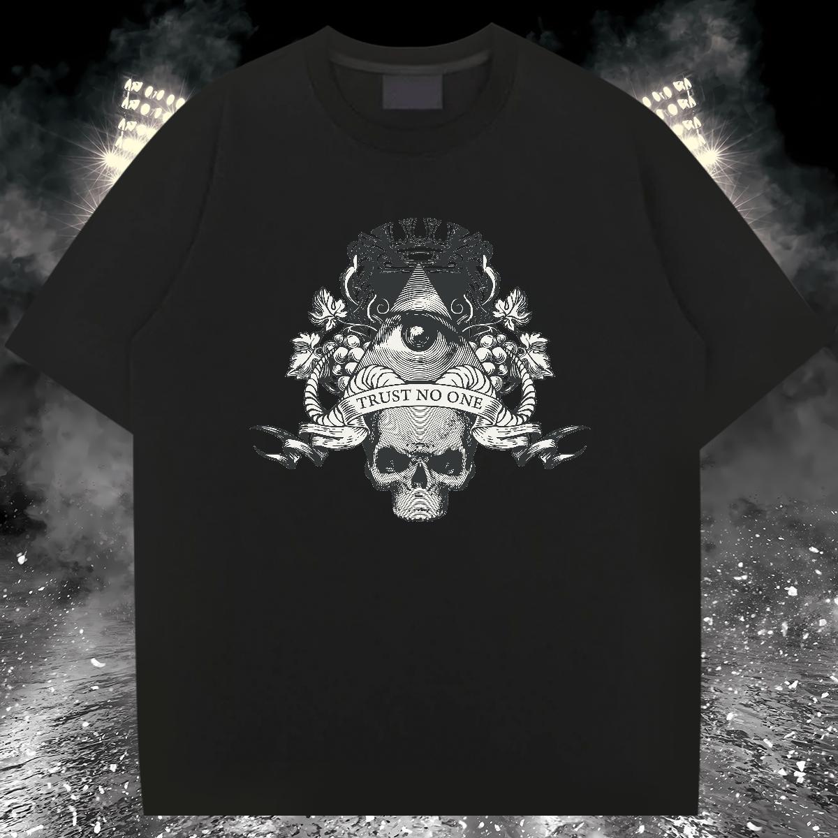 Classic Mens T Shirts 230g Pure Cotton skull High Street Hip Hop Floral Print Crew Neck Mens Tshirts Fashion Casual Tees