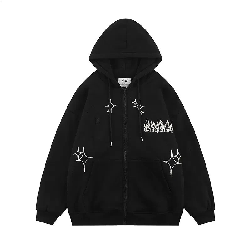 Hip Hop Streetwear Vintage Y2k Zip Up Hoodies for Men Embroidery Cotton Hooded Casual Loose Oversized Hoodies Sweatshirts Men 240823