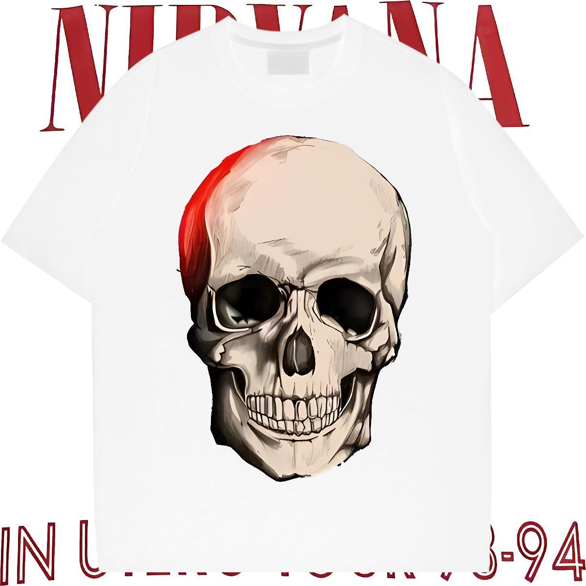 High Quality T-Shirts for Men 230g Pure Cotton skull Daily Wear Black Oversized O Neck Short Sleeves Tshirts 2024 New Tops Shirt