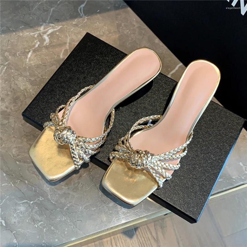 2025 S Fashion Designer Sandals Aucegi Summer Novelty Slipper Women Strange Style Round High Heels Square Toe Dress Banquet Shoes