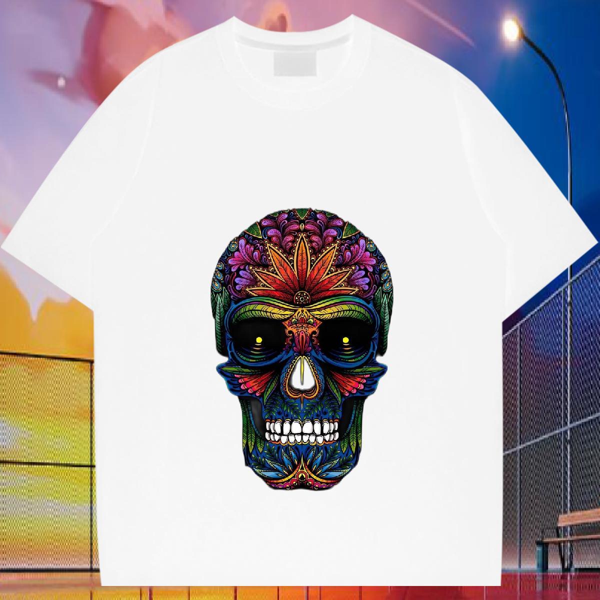 Classic T-Shirts 230g Cotton skull Casual Daily Wear Custom Cartoon Breathable Crew Neck Mens Tshirts 2024 DIY Tee Shirt