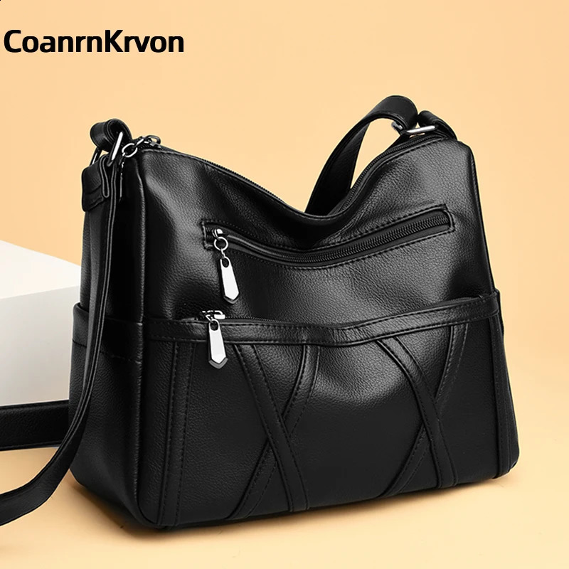Black Crossbody Womens Trendy Portable Gift Mom Bag Large Capacit Soft Multiple Layers Pockets Commuterbag 240823