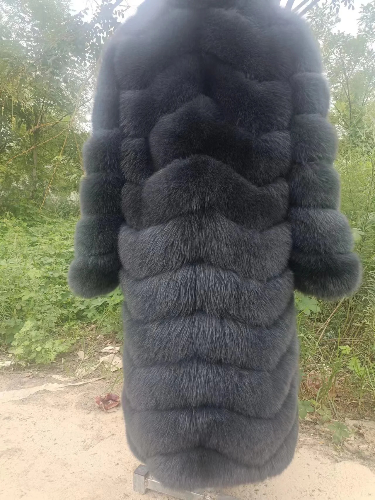 Winter Long Real Fox Fur Coat For Women Full Sleeves Plush Silver Fox Fur Jacket Lady Streetwear Thick Warm Overcoat 240823