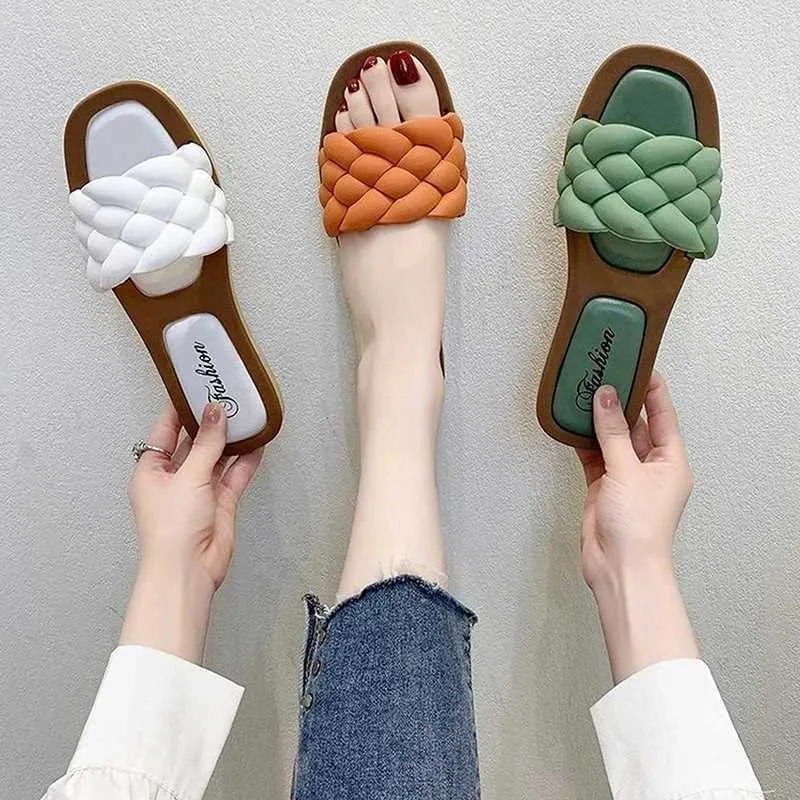 Slippers NEW Sandals Women New Open Toe Walking Solid Color Womens Shoes Woven Beach Female Lightweight Chaussure Femme H240322