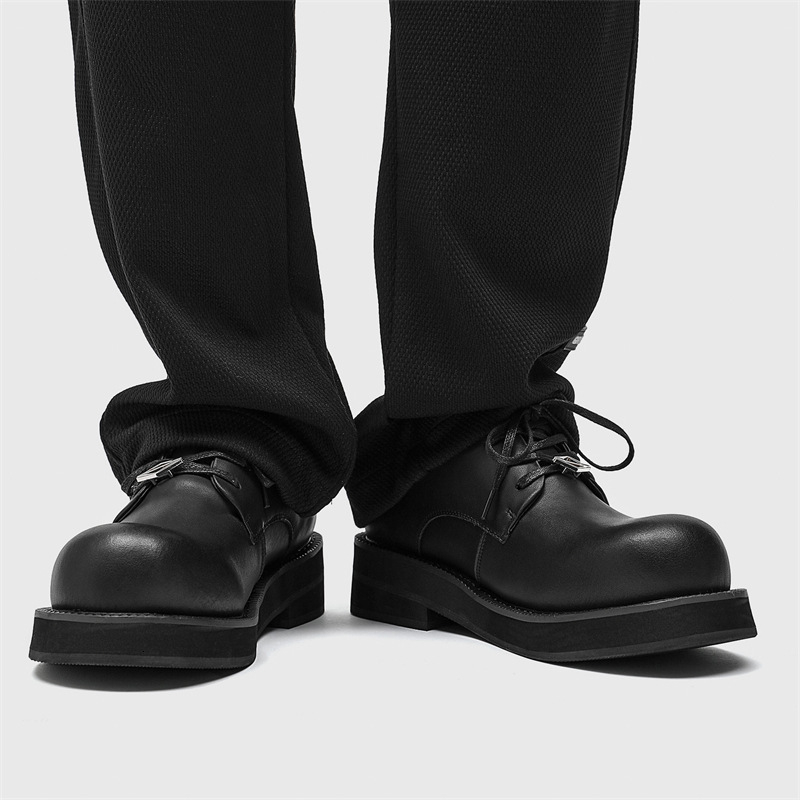 Ddmysports Spring Edition Small Cap Derby Men S New Casual Leather Thick Bottom Dark British Eight Boosting Shoes OUTDOOR