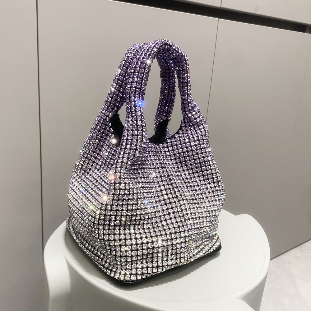 Handle Rhinestones Shoulder Bags Diamonds Evening Clutch Bag Luxury Designer Hobo Chain Metal Shiny Crystal Mini Bucket Purse Bridal Wedding Purse
