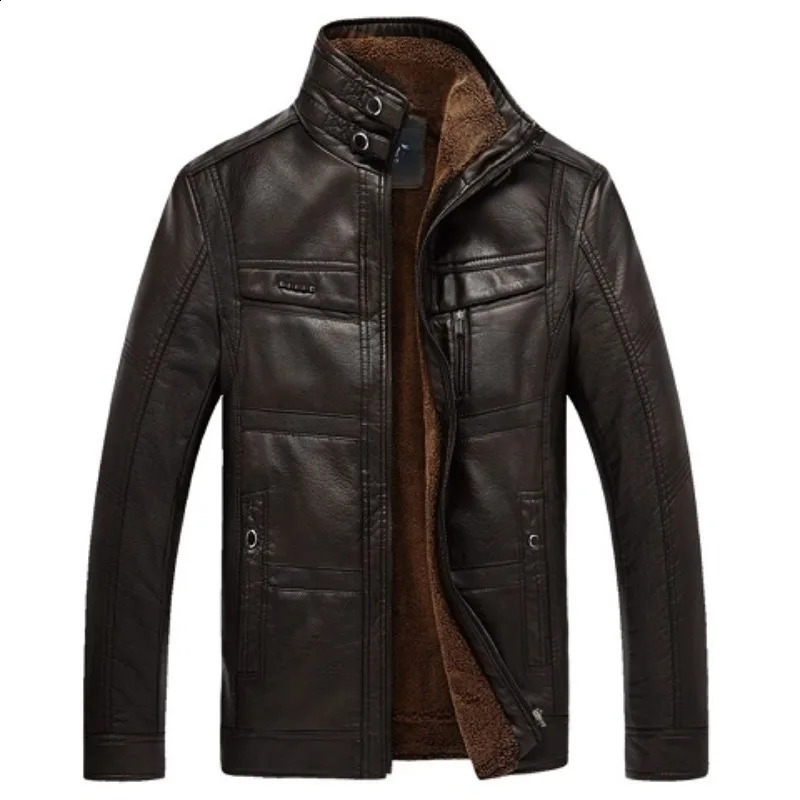 Autumn/winter leather mens coat Mens fleece thickened leather jacket lapel coat 240822