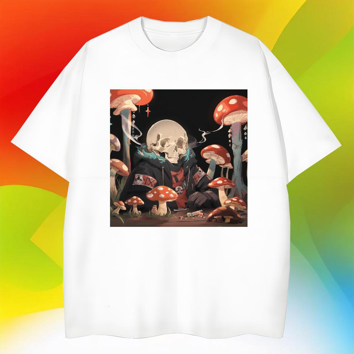 Loose Man T Shirts 230g Cotton skull Beach DIY Breathable Short Sleeve Men Tshirts Fashion Casual Tops Shirt
