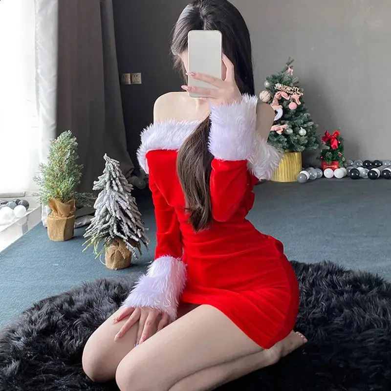 Womens Santa Claus costume velvet buttocks packaging dress comfortable fabric clothing tool used for theme dances and roleplaying activities w240824