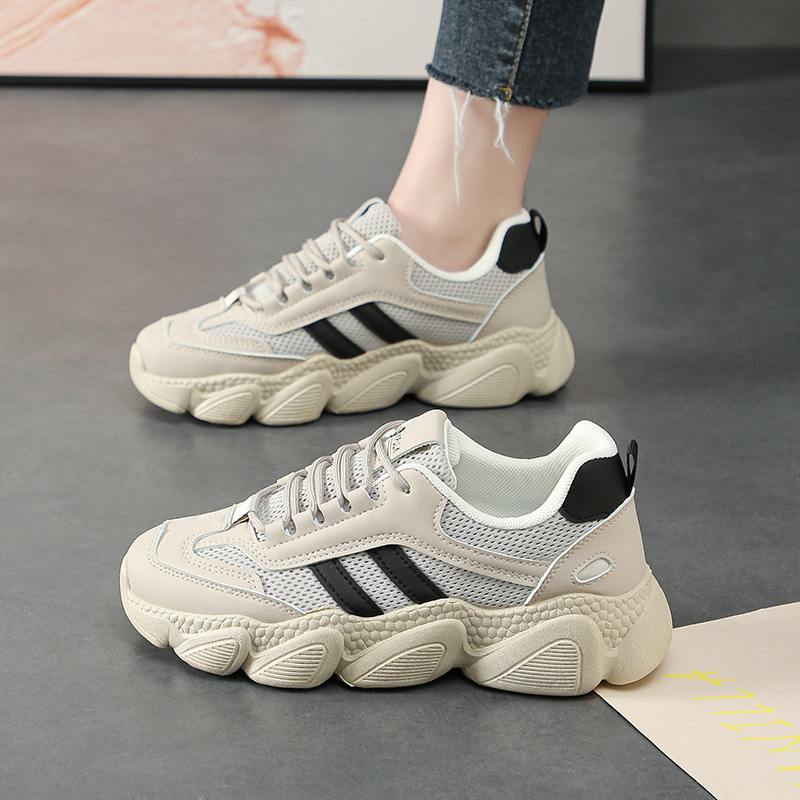 Ddmysports Thick Soled Dad Shoes For Women S New Height Increasing White Casual Sports Spring And Autumn Round Toe Versatile OUTDOOR