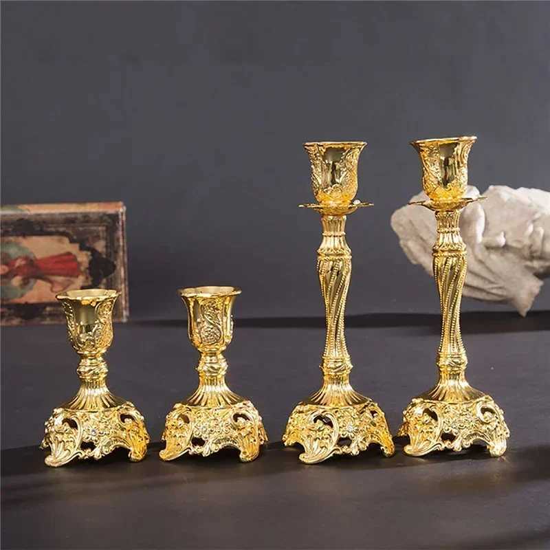 2pcs Retro Candlestick Gold Sier Holder Wedding Centerpieces Candle Holders Banquet Dinning Table Decorations Ornaments Y240823