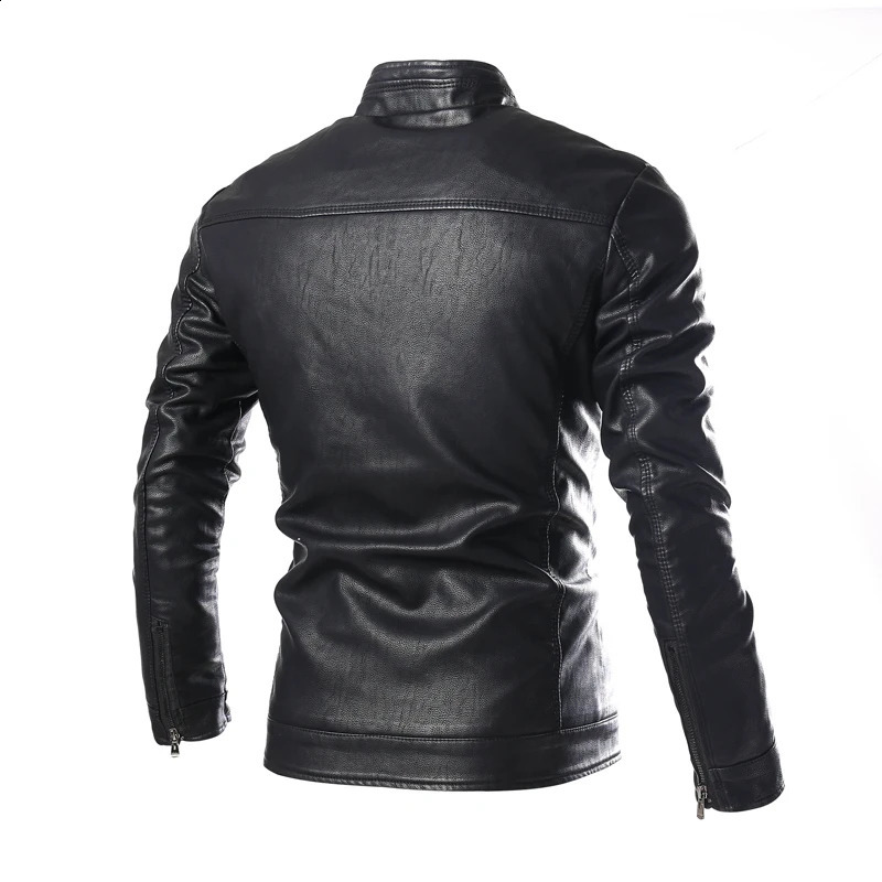 Fashion Mens Solid Color Leather Jacket High-quality PU leather stand-collar slim jacket Brown black 240822