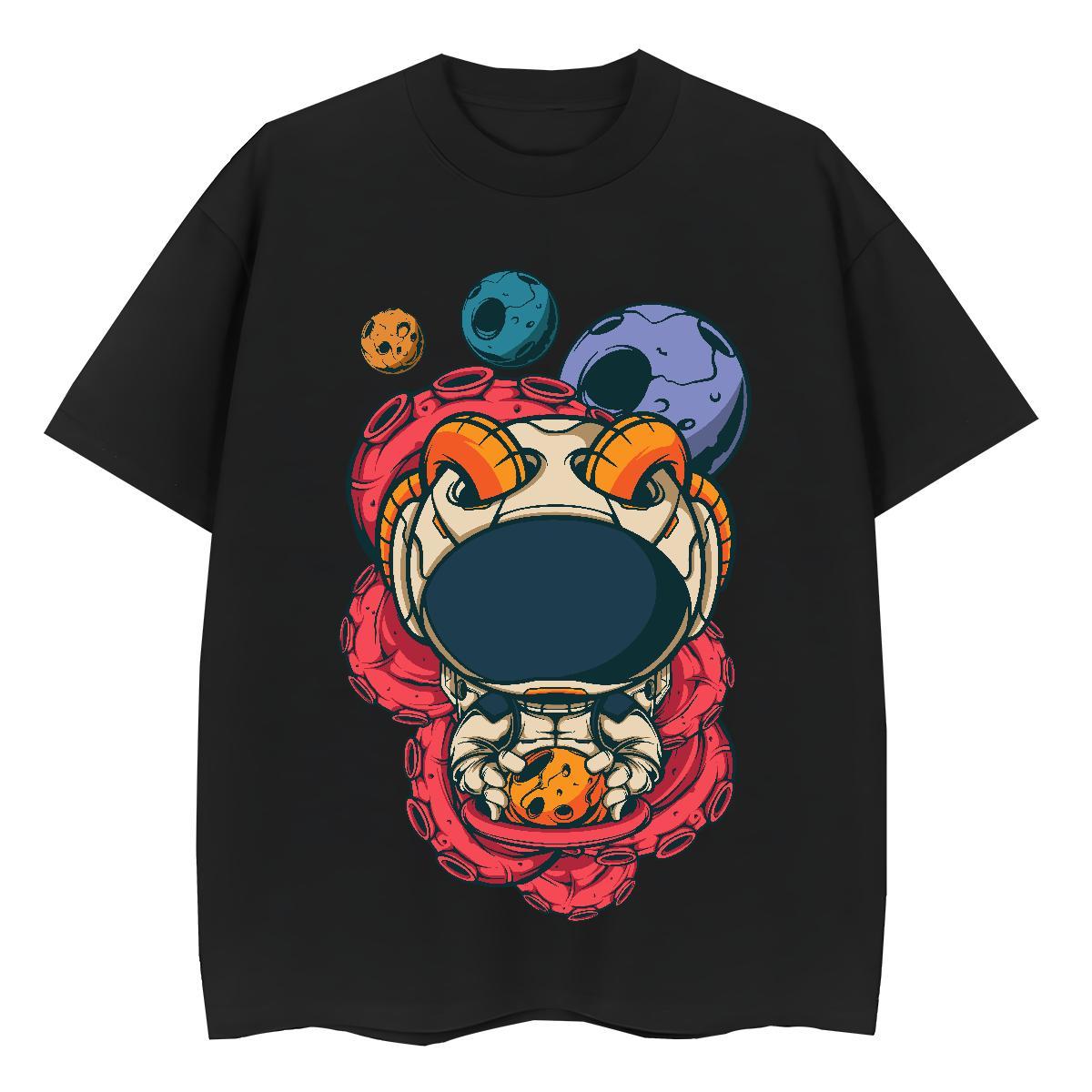 Soft Womens Tshirts 230g Cotton cosmonaut Sports Casual Women T Shirts Breathable Crew Neck Custom Cartoon Clothes Shirt