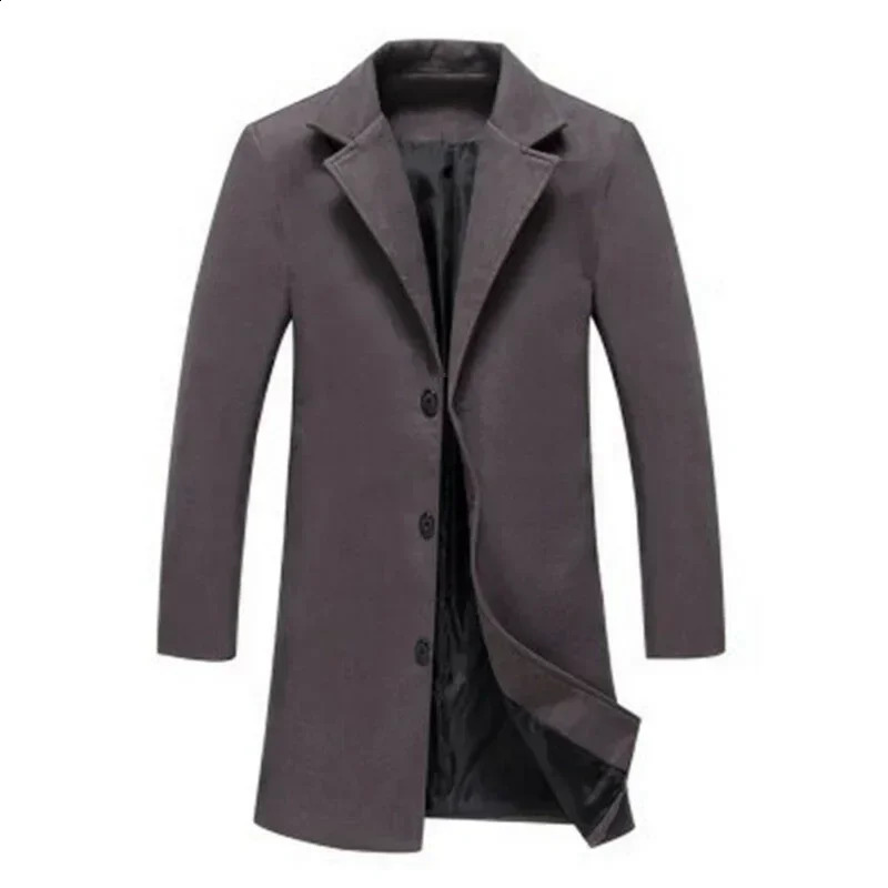 Single Breasted Lapel Long Coat Jacket Fashion Autumn Winter Casual Overcoat Plus Size Trench Mens Woolen Coats Solid Color 240822