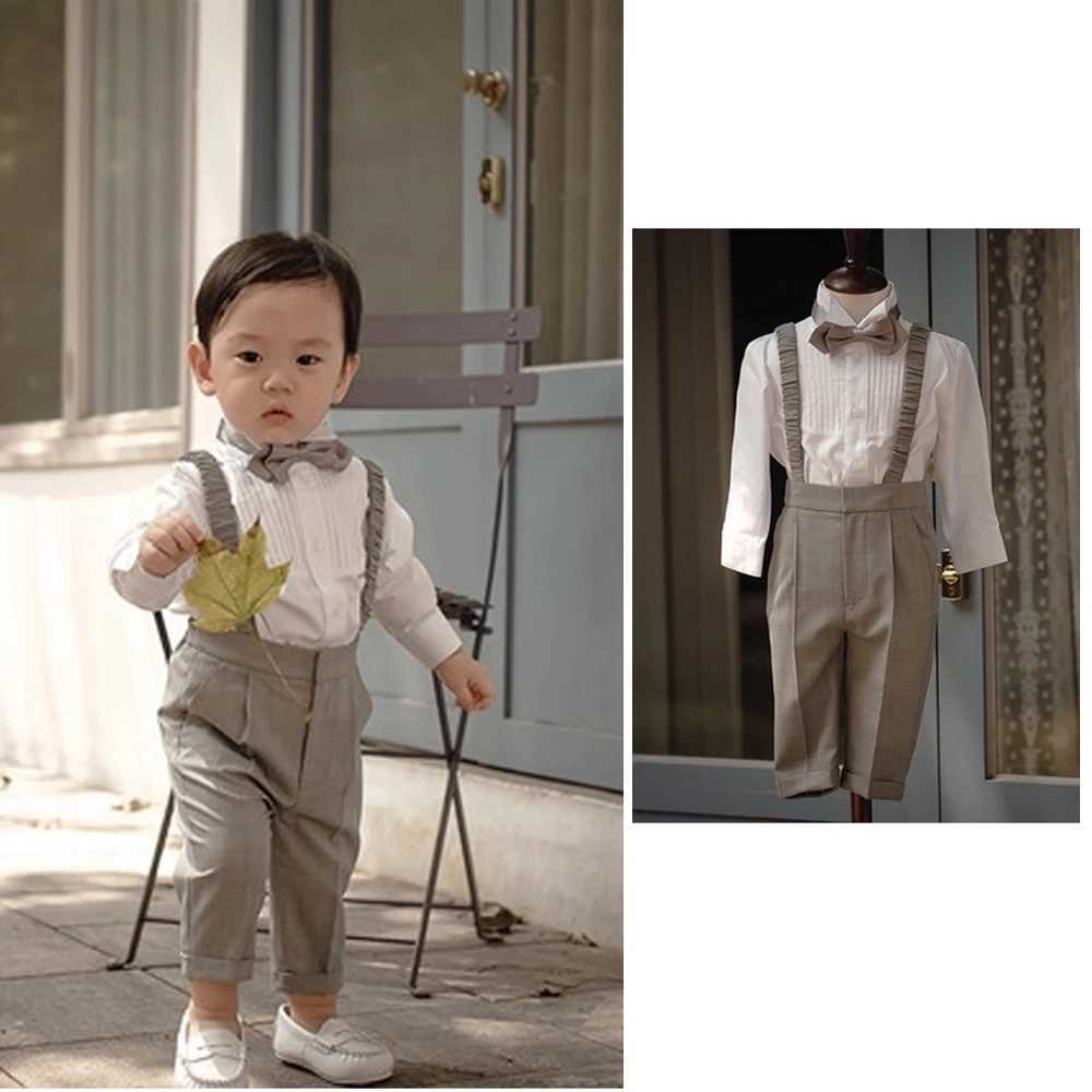 Khaki boys set wedding evening dress childrens jacket set baby jacket 3-piece set 1-4 years old custom clothing birthday baptism dress W240823
