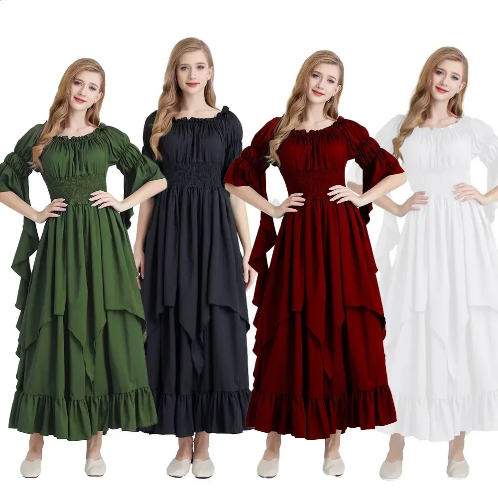 Retro womens shoulder tight corset waist Halloween dress in red black and green 240823