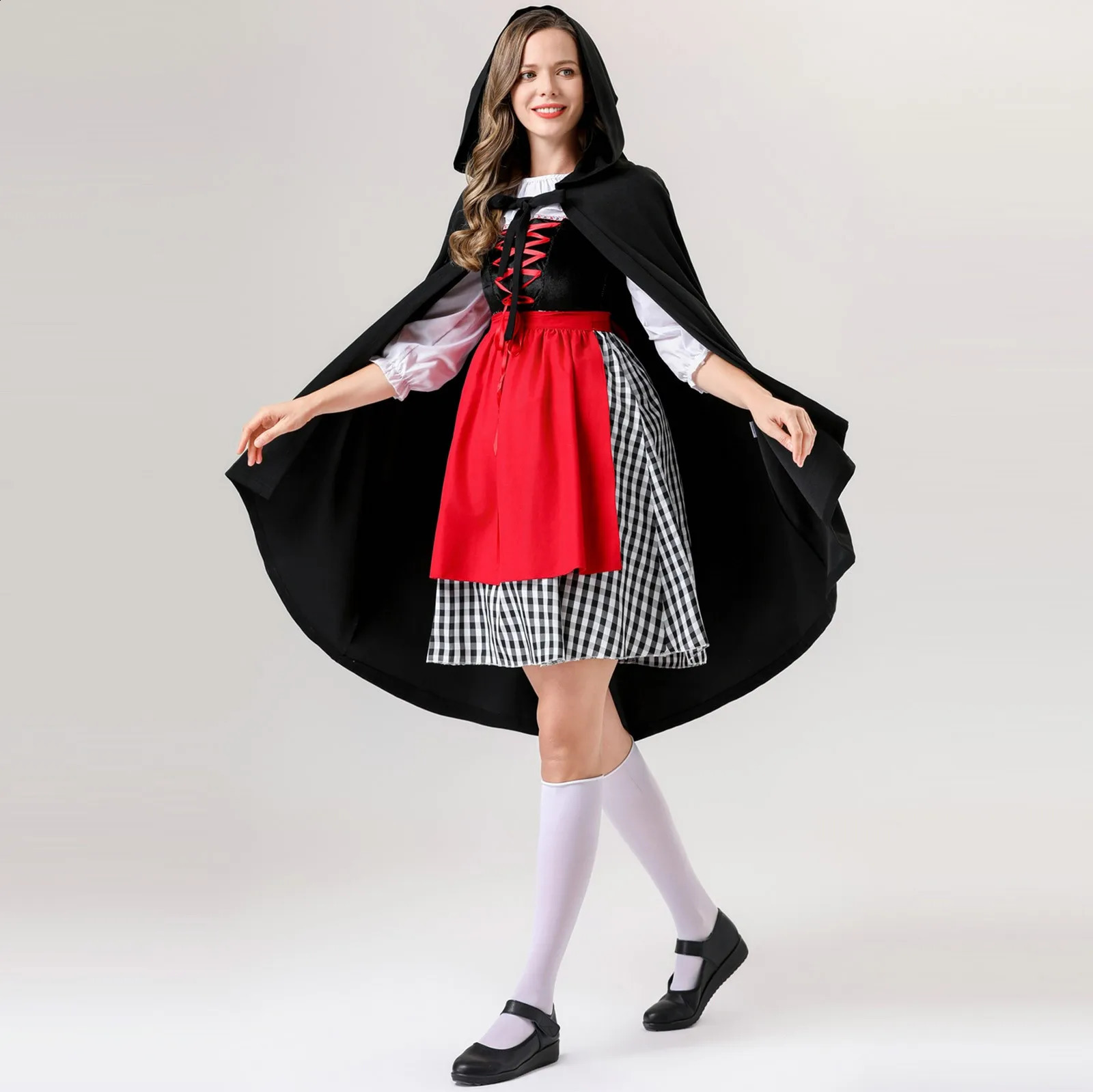 Cosplay Little Red Riding Hood Womens Set Adult Fancy Dress Halloween Carnival Fairy Story Girl 240823