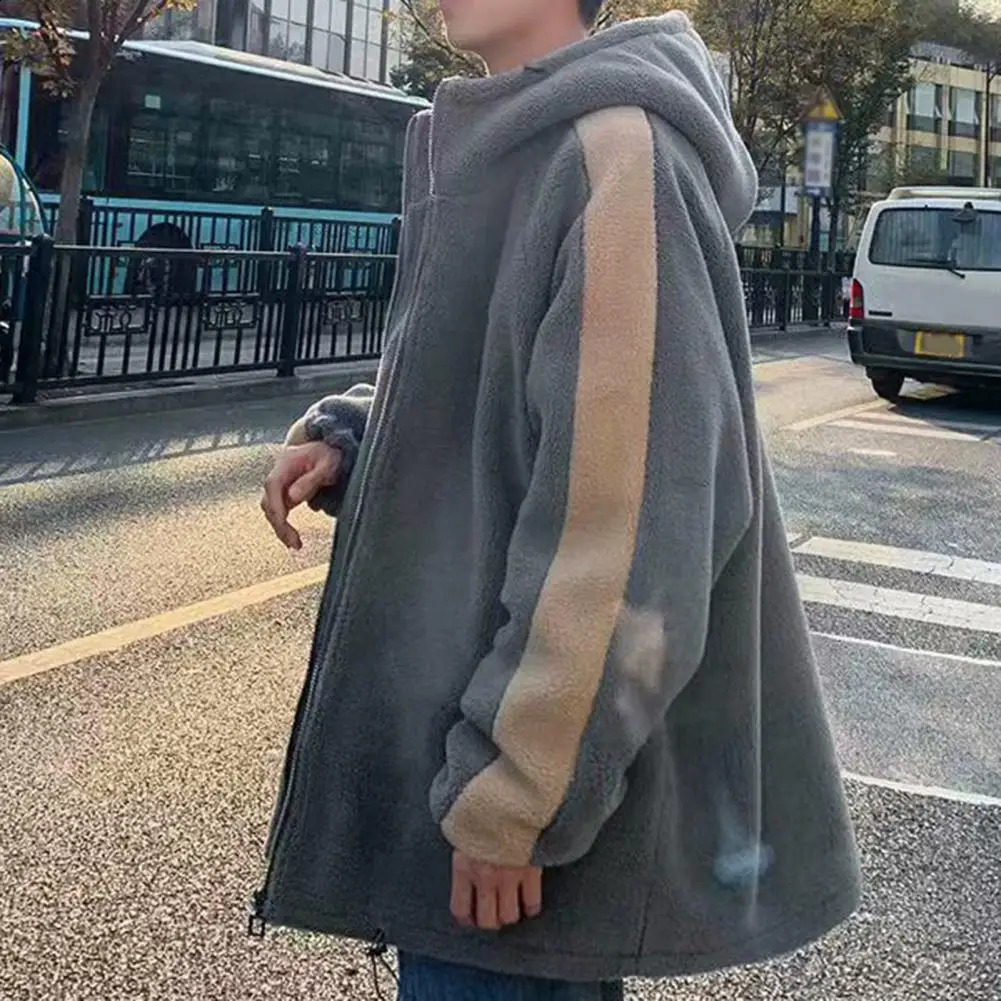 Students Winter Jacket Men Polyester Warm Mens Hooded with Faux Sherpa Drawstring Hem for 240822