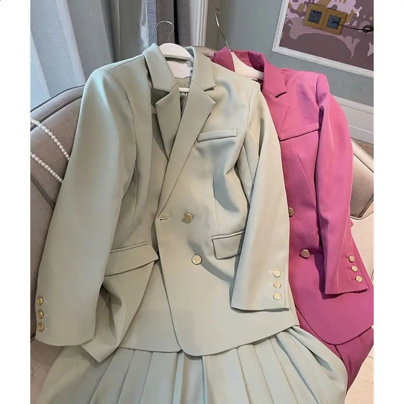 Spring Autumn Blazers Suspenders Womens Two-piece Set Loose Casual Suit Outerwear Sling Skirt Women 240823