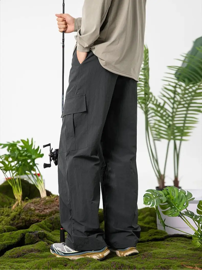 Pleated Work Pants Men Pockets Outdoor Resistant Paratrooper Pants Slightly Wrinkled Casual Trousers Waterproof Breathable 240822