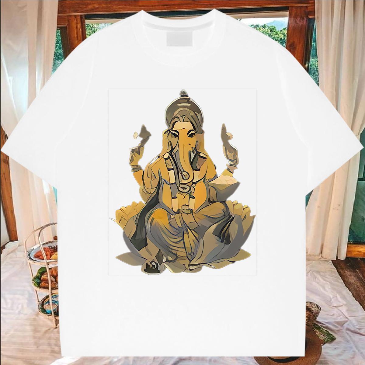 Comfortable Man T Shirts 230g 100% Cotton Ganesha Street Casual Custom Print Oversized Breathable Crew Neck Men Tshirts 2024 New Polos