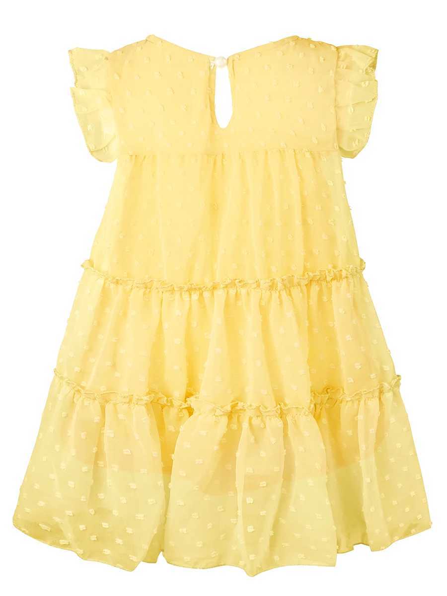 Preschool girl pleated loose dress short sleeved flower girl Swiss dot pleated party dress size 1-6T W240823