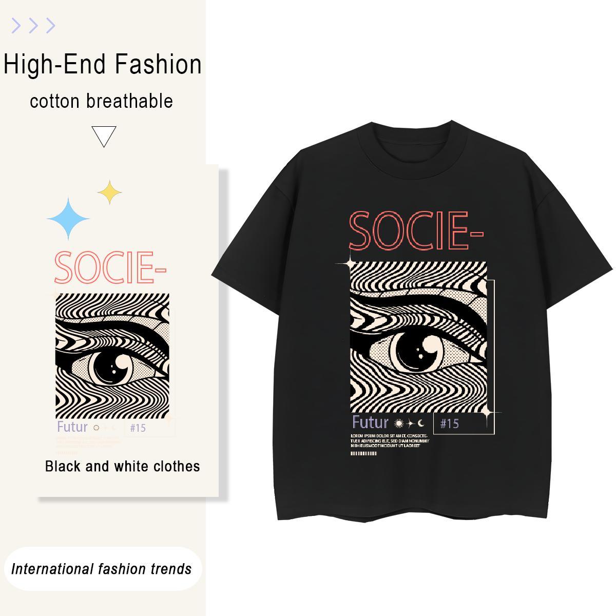 Brand Woman Tshirt 100% Cotton 230g eyes Casual T Shirt For Woman Breathable Anime Print Top Shirts