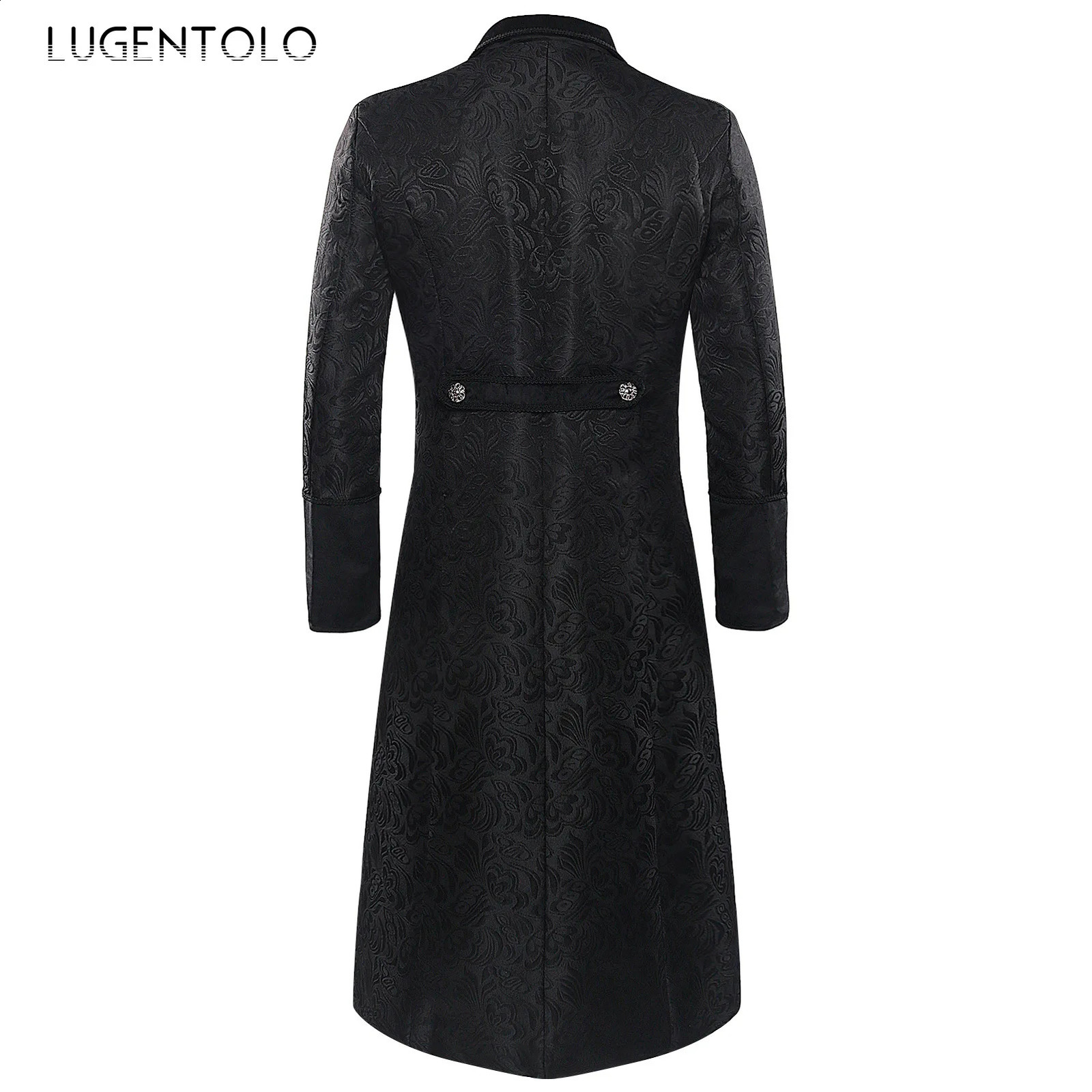 Men Jacquard Trench Punk Medieval Long Coat Retro Casual Single Breasted Lapel Black Male Vintage Party Autumn Jackets Lugentolo 240822