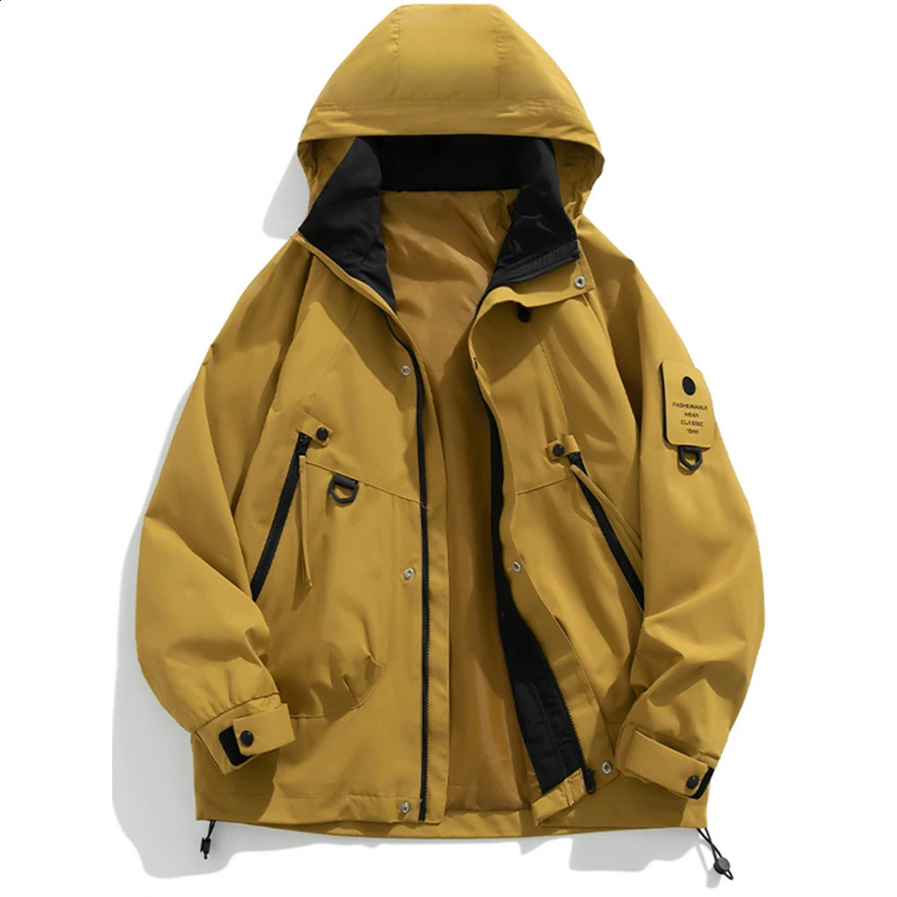 Autumn Mens Casual Jackets Korean Fashion Outdoor Hooded Windbreaker Waterproof Black Bomber Camping Loose Thin Coats 240822