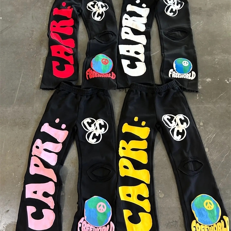 Retro Embroidered Letter Graphic Sweatpants Mens Y2k Hip Hop Baggy Elastic Waist Casual Pants Jogger Streetwear y240822