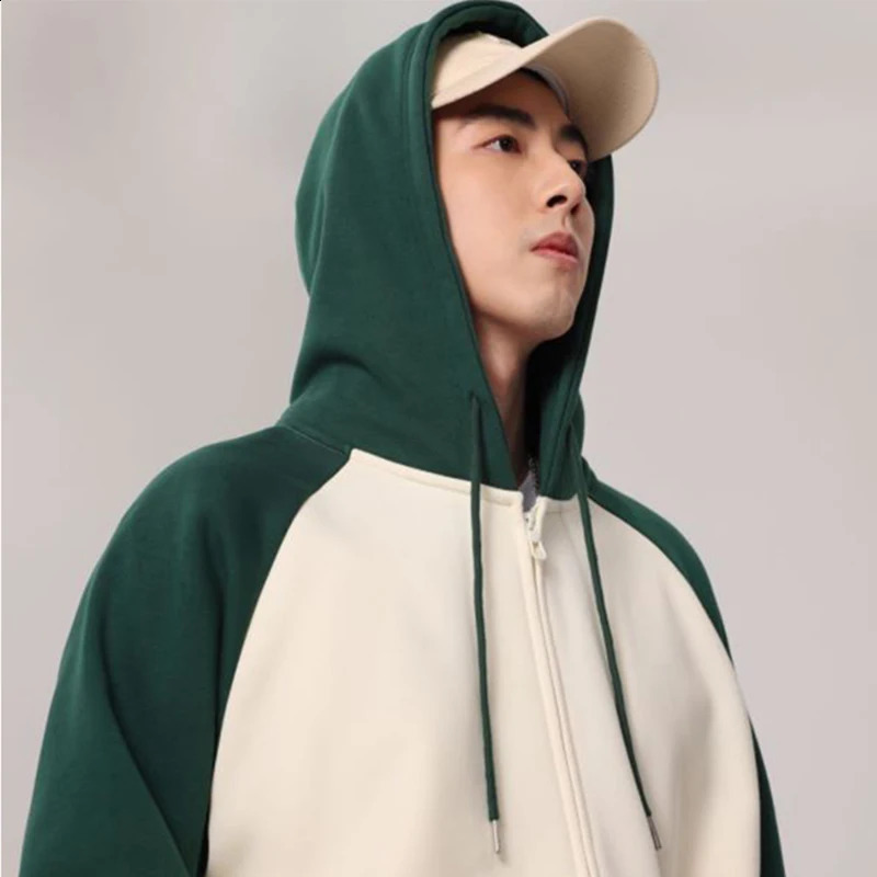 400g Mens Winter Y2k Zipper Hooded Hoodies Oversized Thicker Fleece Lined Pullovers Plain Windproof Regular Sleeve Pocket Jacket 240823