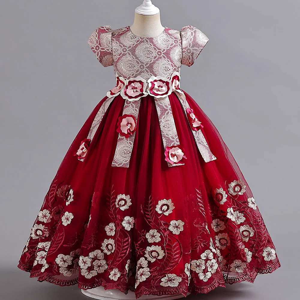2023 New Year Girl Elegant Long Dress Flower Girl Princess Dress Carnival Easter Celebration Party Glitter Ball Dress W240823