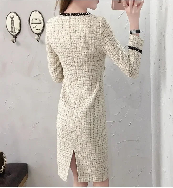 Arrival Winter Runway Long Sleeve Tweed Dress Autumn Elegant Ladies Office Vintage CasuNal Slim Dresses Vestidos H61 240823