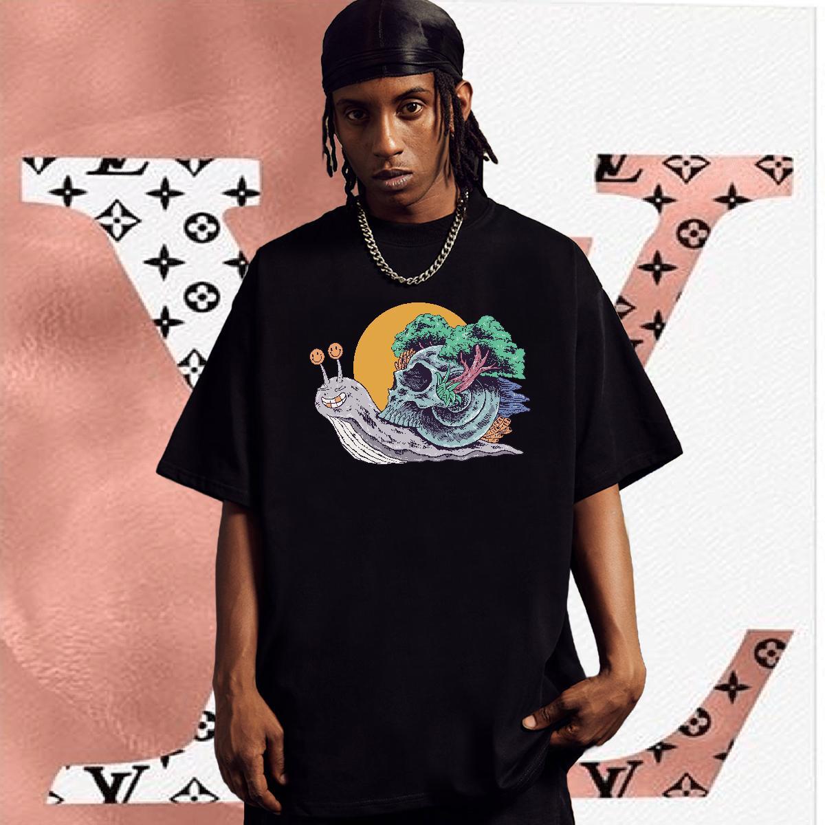 TOP Quality T shirt 230g 100% Cotton skull Outdoor Floral Print Crew Neck Breathable Men Tees Brand Clothings
