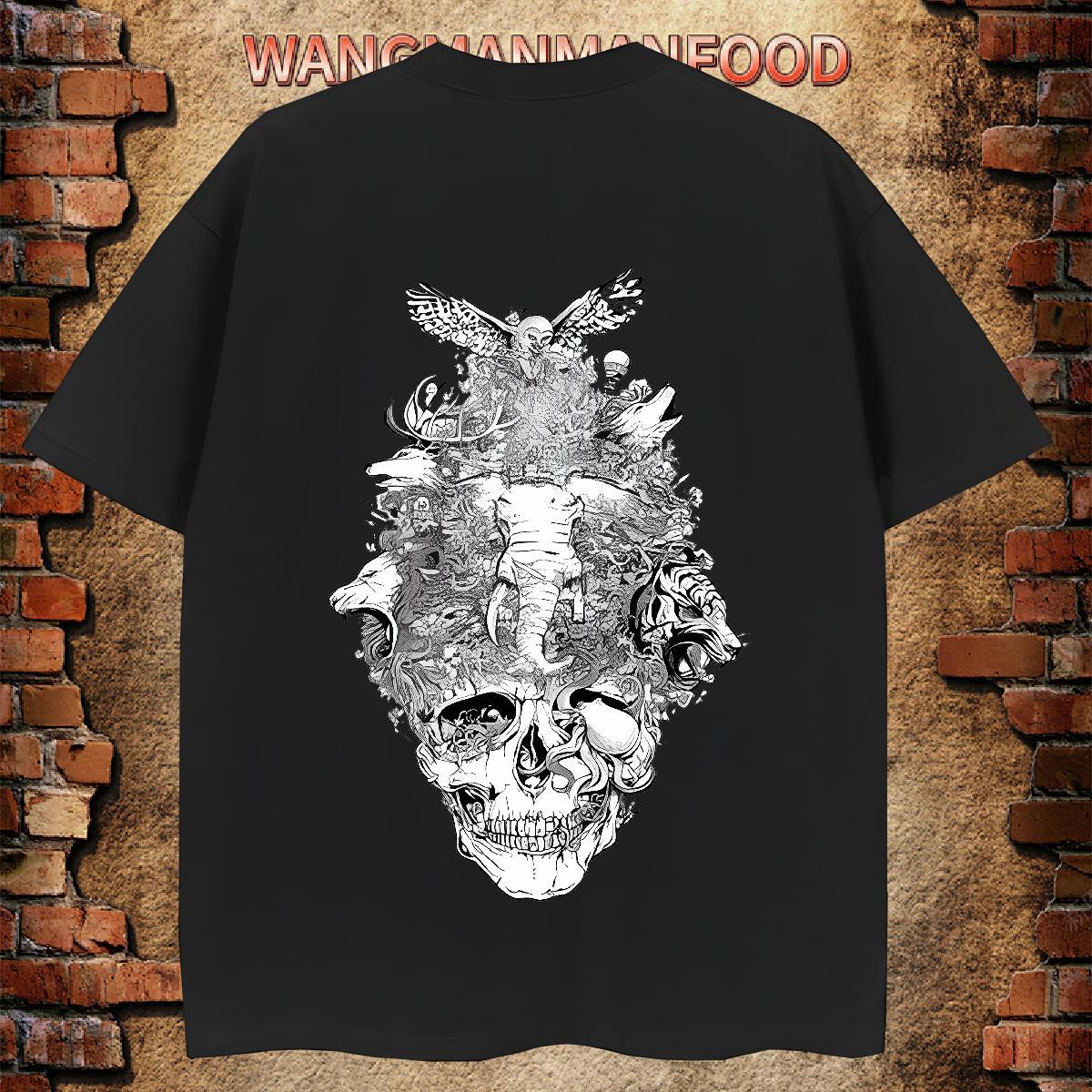 Popular Men T Shirts 230g Pure Cotton skull Summer Casual DIY Anime Crew Neck Breathable Couples T Shirts Classic Clothes