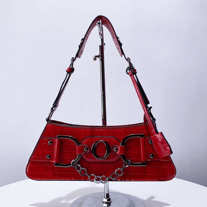 Moto & Biker Y2K Bag For Women Designer Handbags Purse 2024 New In Vintage Rivet Letter Chains Decorate Ladies Shoulder