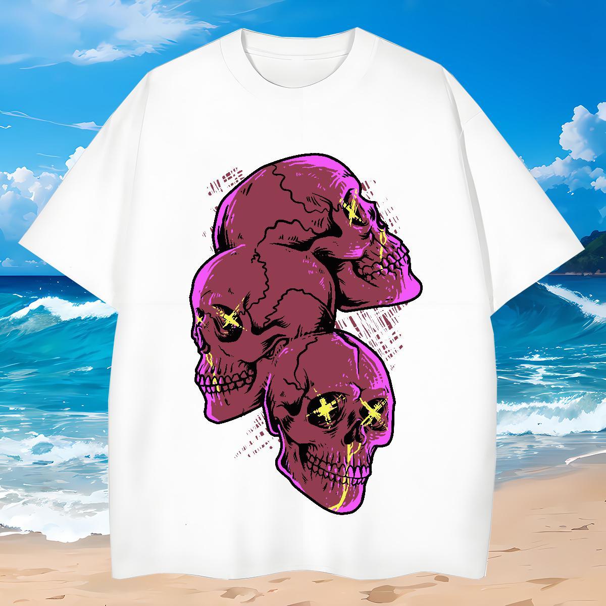 Comfortable Men T Shirts 230g Pure Cotton skull Daily Wear Plus Size Custom Breathable Tshirts 2024 Designer Clothes