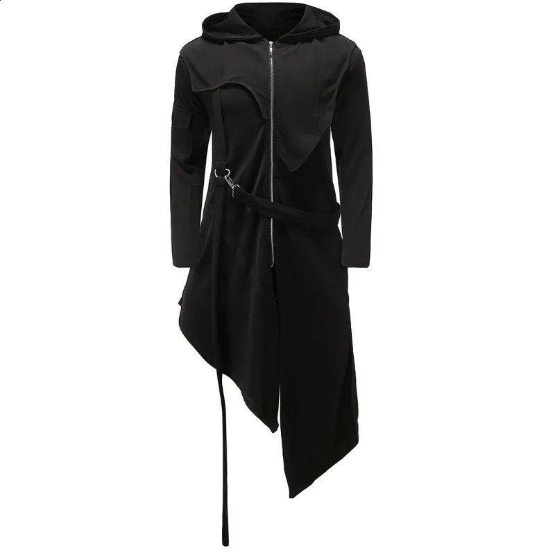 Gothic Swallowtail Coats Steampunk Autumn Winter Hooded Coats Handsome Overcoats Devil Fashion Punk Jackets For Men 240822