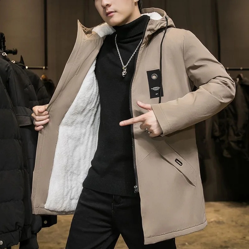 Autumn and Winter Fashion In The Long Large Size Trench Coat Mens Casual Loose Comfort Plus Fleece Thick Warm Coat 240822