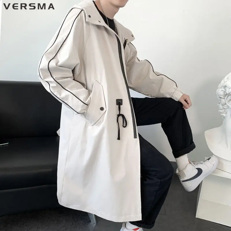 VERSMA Korean Harajuku Kpop Punk Rock Trench Coat Men British Style Hip Hop Classic Oversize Mens Black Trench Coats Windbreaker 240822