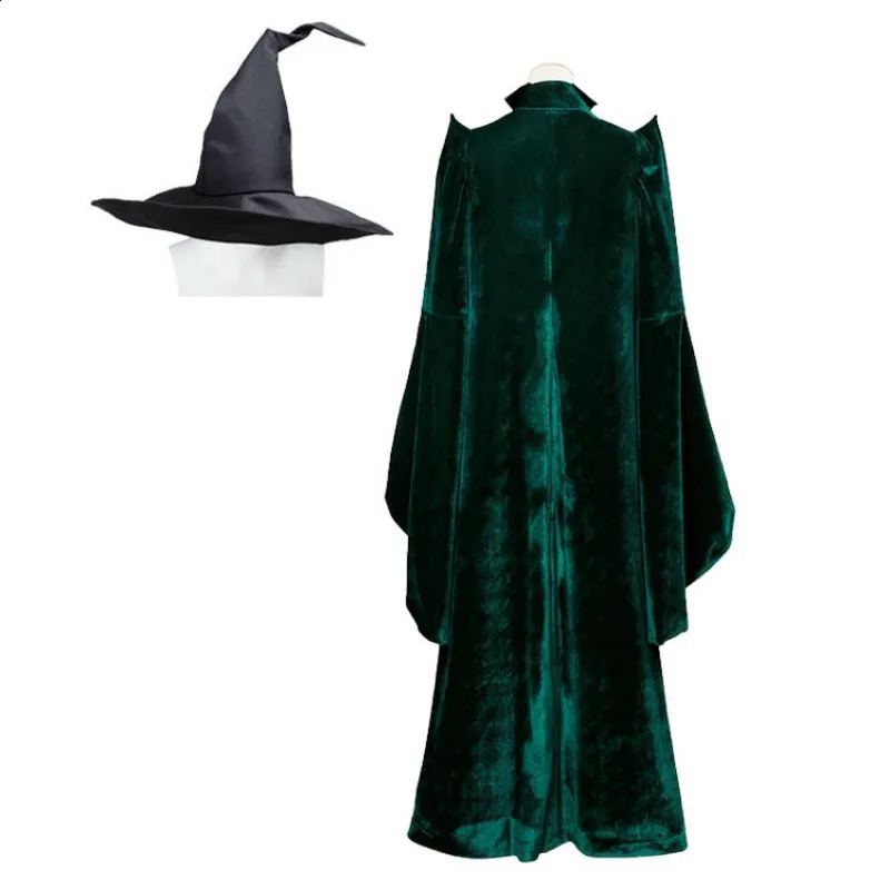 High quality Professor Minerva McGonagall cosplay costume green horn velvet Halloween carnival 240823